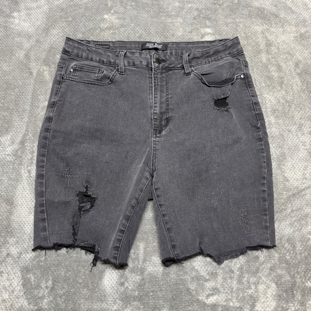 Judy Blue Distressed Bermuda Denim Shorts Black Gray Raw Hem 18W